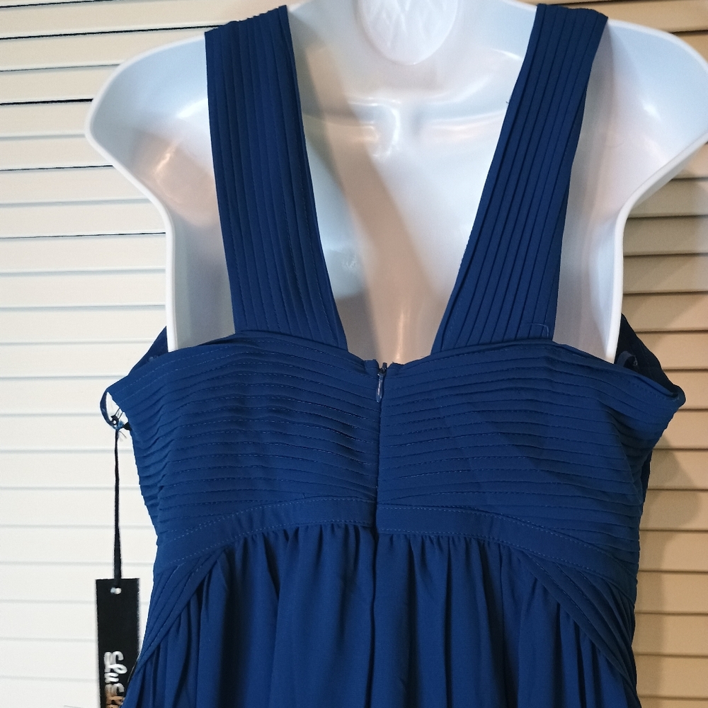 NWT Lulu's Zipper enclosed Elegant Sheer Navy Blue Dress Size Large - Picture 3 of 8